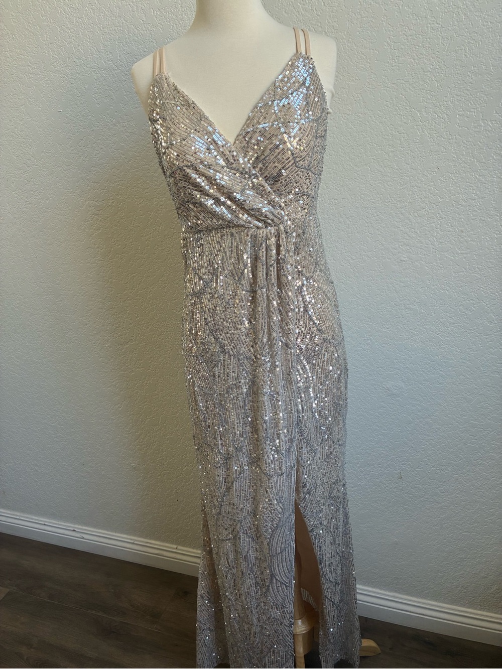 Beaded Double-Strap Prom Gown in Champagne